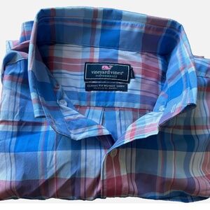 Vineyard Vines SZ M Faded Blue Red Plaid LS Men Classic Fit Murray Shirt